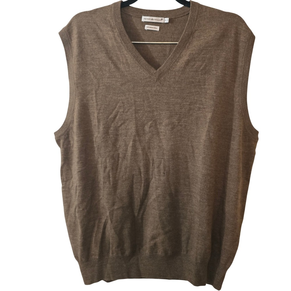 Peter Millar Mens XL Brown 100% Merino Wool V-Neck Sweater Vest MC00S32